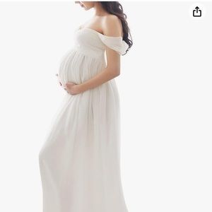 Maternity dress for photo shoot - off the shoulder long flowy white